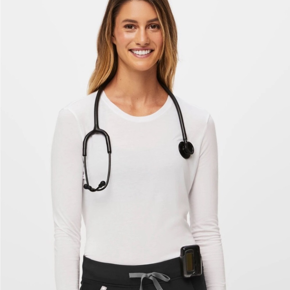 Figs Super Soft White Long Sleeve Under Scrub M